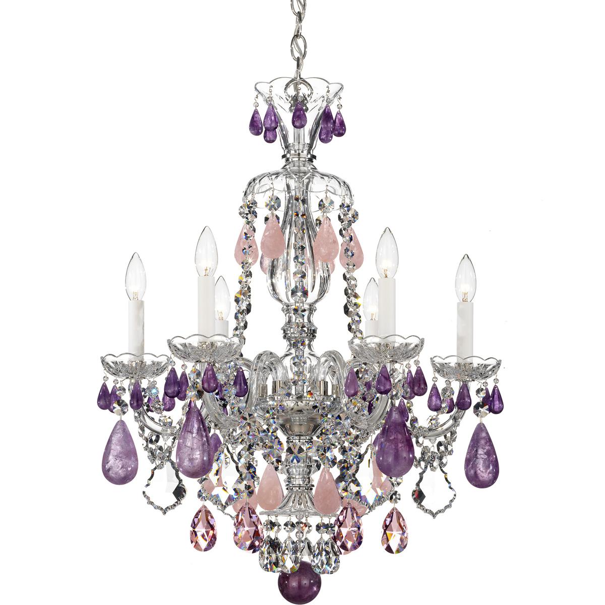 Schonbek 5535AM Hamilton Rock Crystal 6 Light 22 inch Silver Chandelier Ceiling Light in Polished Silver Rock Amethyst