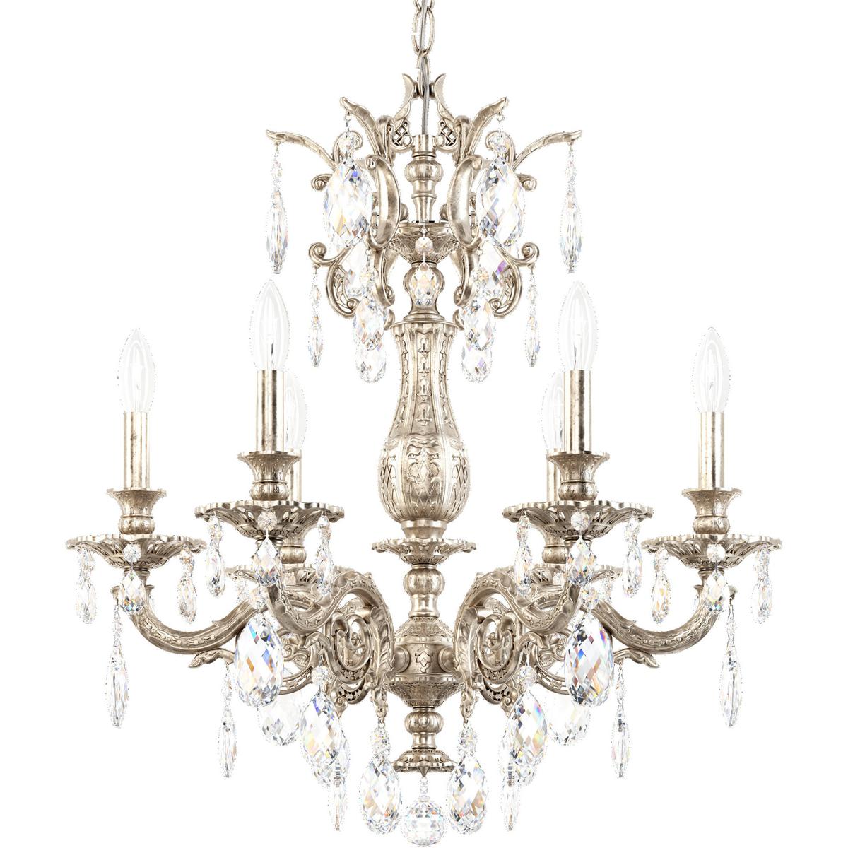Schonbek 5676-48H Milano 6 Light Antique Silver Chandelier Ceiling Light in Heritage