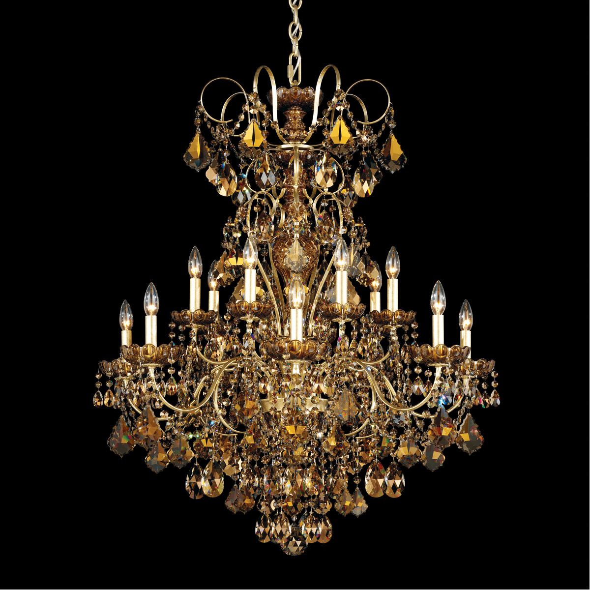 Schonbek 3658-22R New Orleans 14 Light Heirloom Gold Chandelier Ceiling Light in Radiance