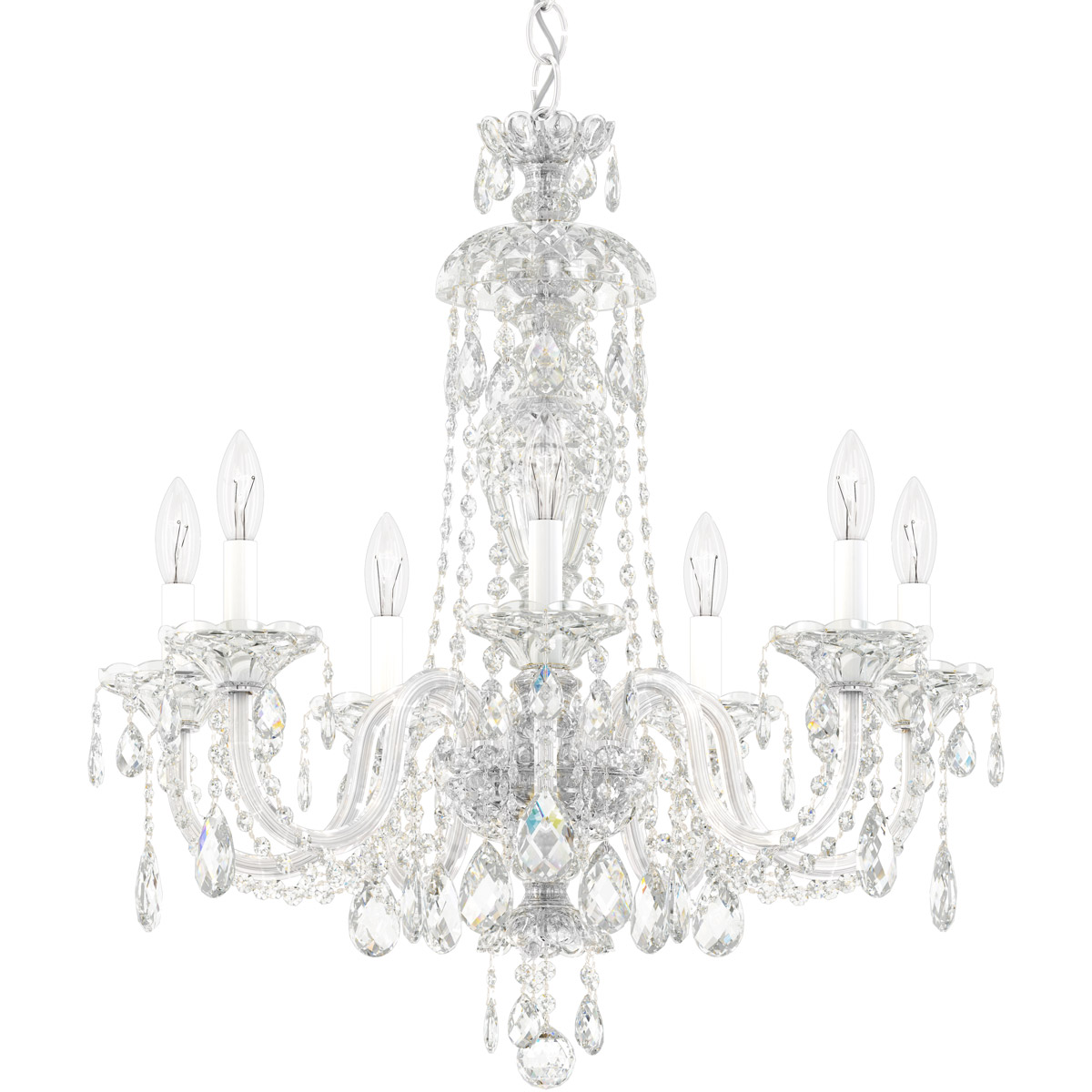 Schonbek 2995-40A Sterling 7 Light Silver Chandelier Ceiling Light in Polished Silver, Spectra