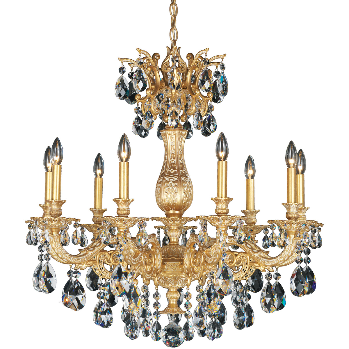 Schonbek 5679-23S Milano 9 Light Etruscan Gold Chandelier Ceiling Light in Swarovski