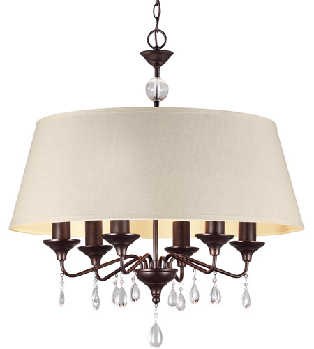 Sea Gull 3110506BLE-710 West Town 6 Light 28 inch Burnt Sienna Chandelier Ceiling Light in Oatmeal Faux Linen Shade, Fluorescent