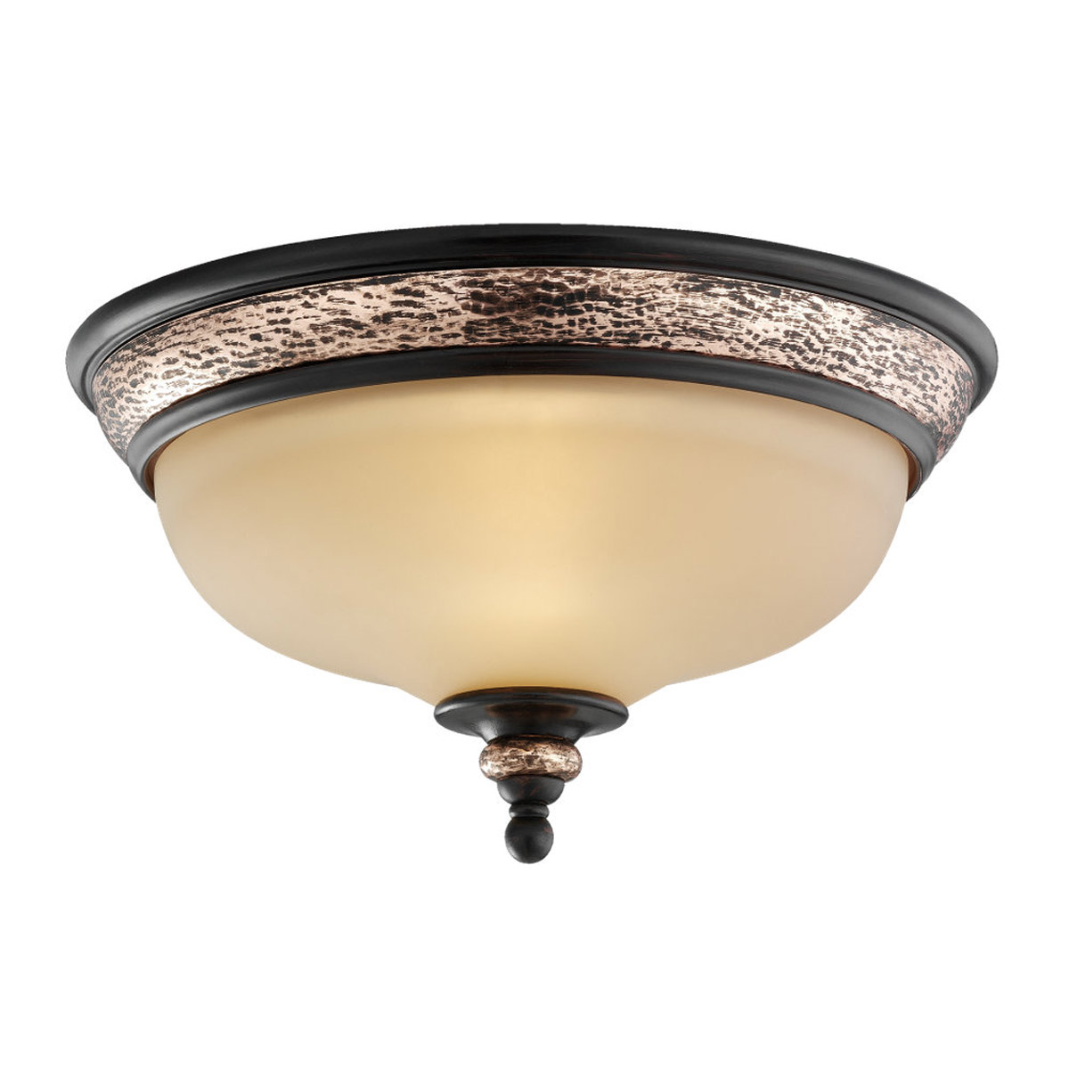 Sea Gull Lighting Brixham 3 Light Flush Mount in Rustic Bronze with Hammered Copper Inlay 75592-844