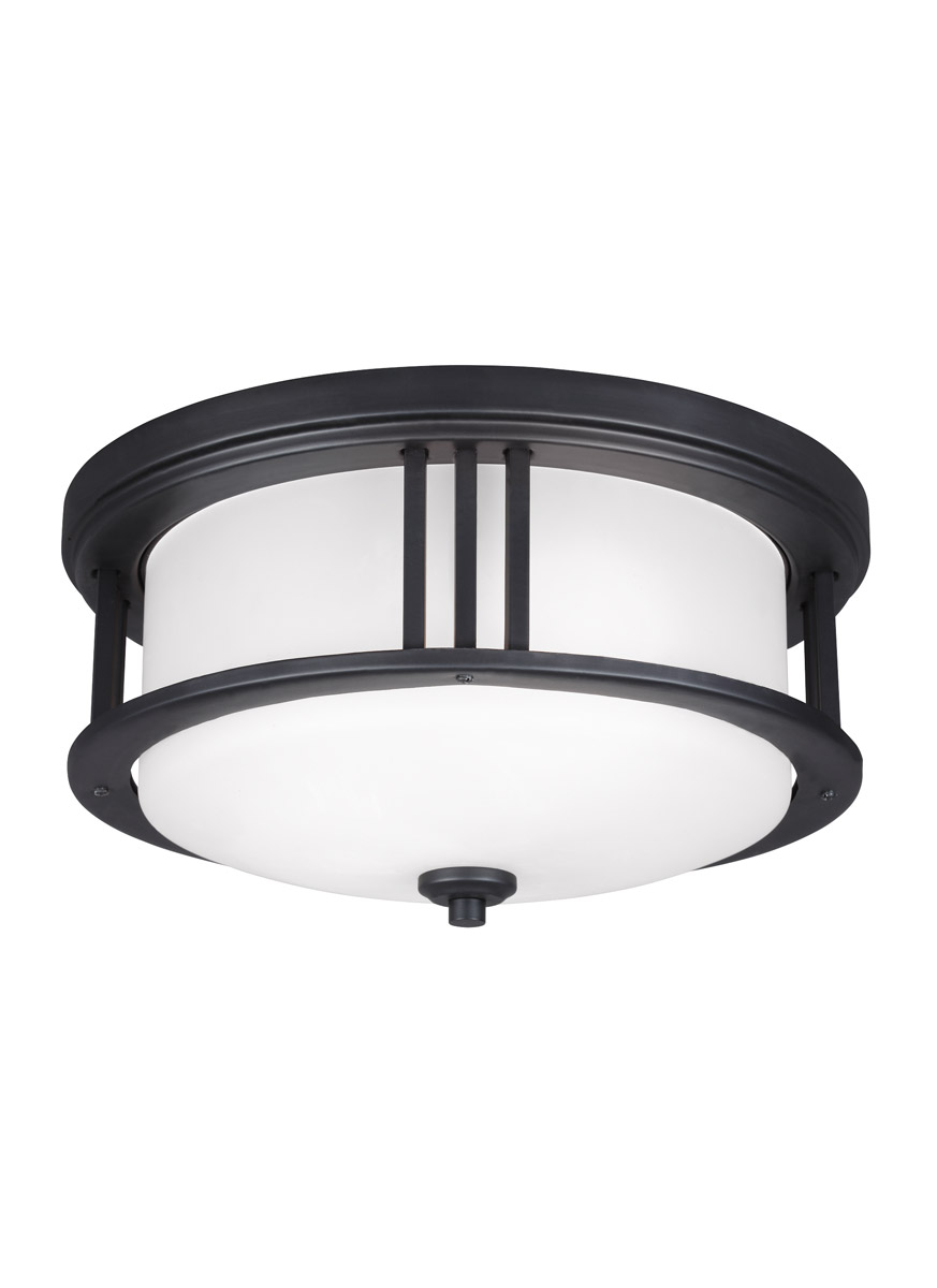 Sea Gull 7847902BLE-12 Crowell 2 Light 14 inch Black Outdoor Ceiling Flush Mount in Fluorescent