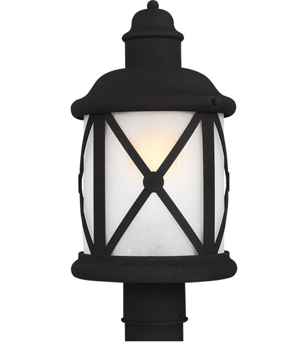 Sea Gull 8221401BLE-12 Lakeview 1 Light 16 inch Black Outdoor Post Lantern in Etched Seeded Glass