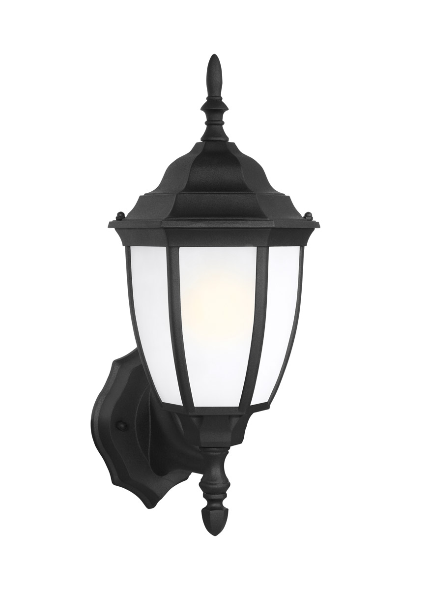 Sea Gull 88940BLE-12 Bakersville 1 Light 15 inch Black Outdoor Wall Lantern in Satin Etched Glass, Energy Efficient, Fluorescent