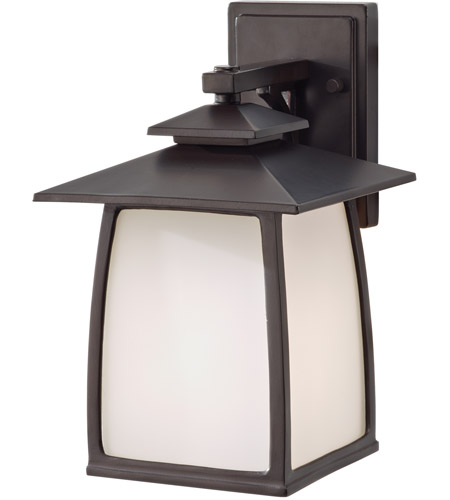 Sea Gull OL8501ORB Wright House 1 Light 13 inch Oil Rubbed Bronze Outdoor Wall Sconce in Opal Etched Glass, Standard