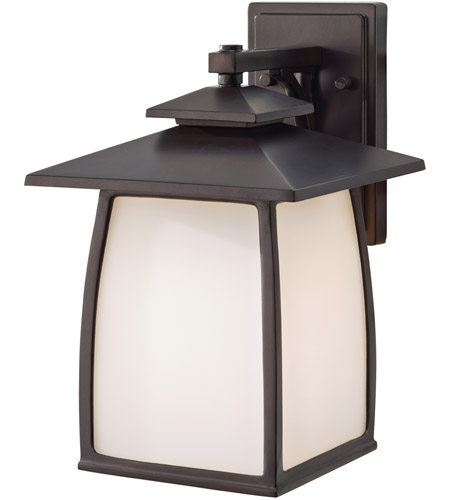 Sea Gull OL8502ORB Wright House 1 Light 14 inch Oil Rubbed Bronze Outdoor Wall Sconce in Opal Etched Glass, Standard