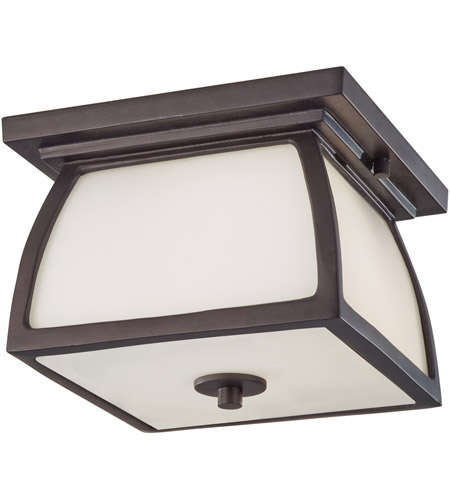 Sea Gull OL8513ORB Wright House 2 Light 9 inch Oil Rubbed Bronze Outdoor Flush Mount in Opal Etched Glass, Standard