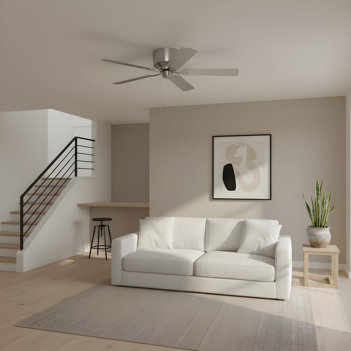 Generation Lighting 5LDH52BS Linden 52 Hugger 52 inch Brushed Steel with Silver/American Walnut Blades Ceiling Fan