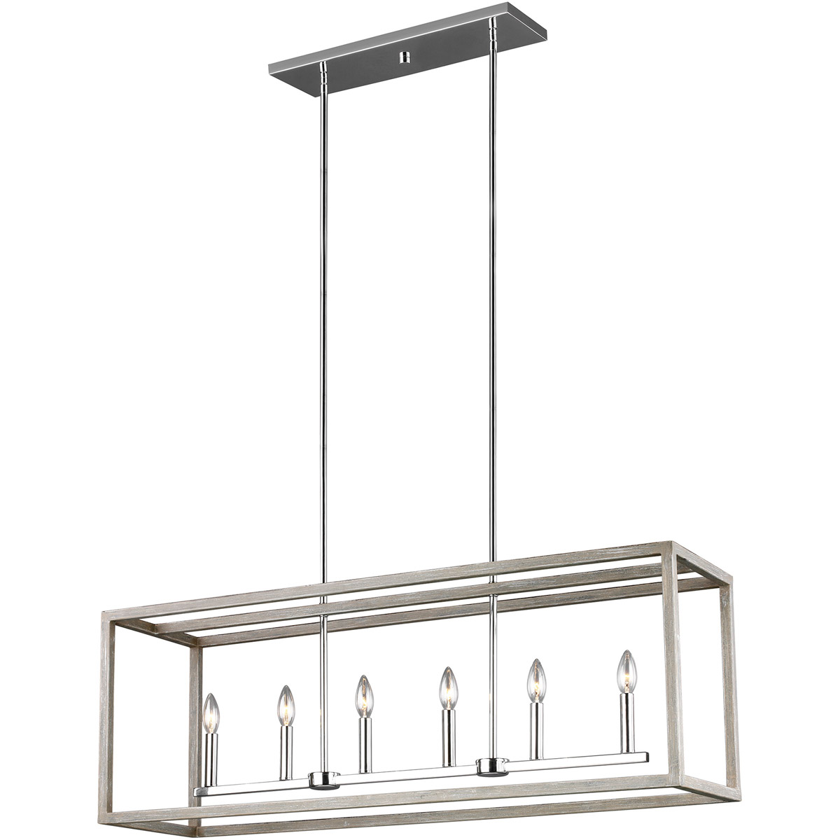 Generation Lighting 6634506-872 Moffet Street 6 Light 42 inch Washed Pine Island Pendant Ceiling Light