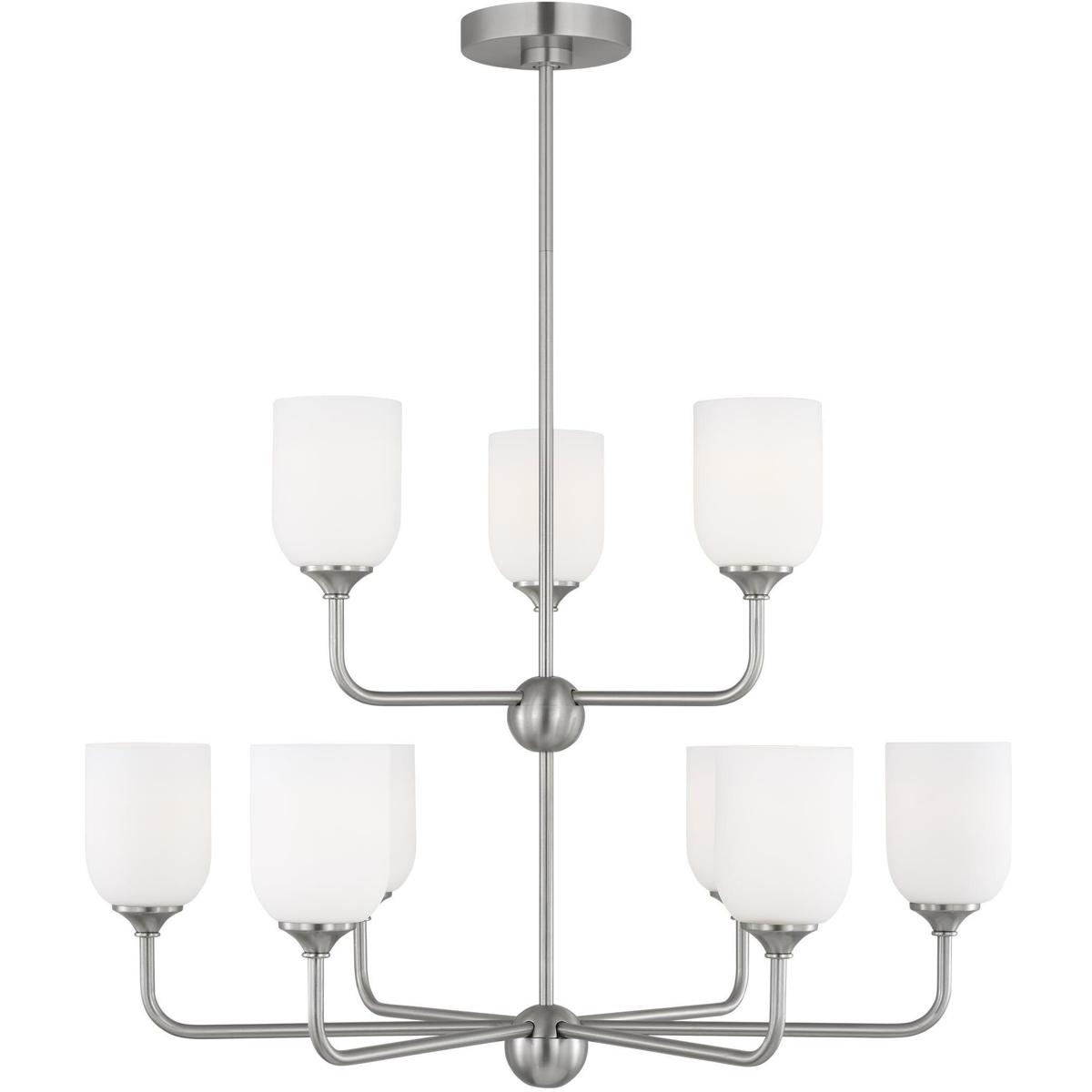 Generation Lighting GLC1109BS Emile 9 Light 30 inch Brushed Steel Chandelier Ceiling Light