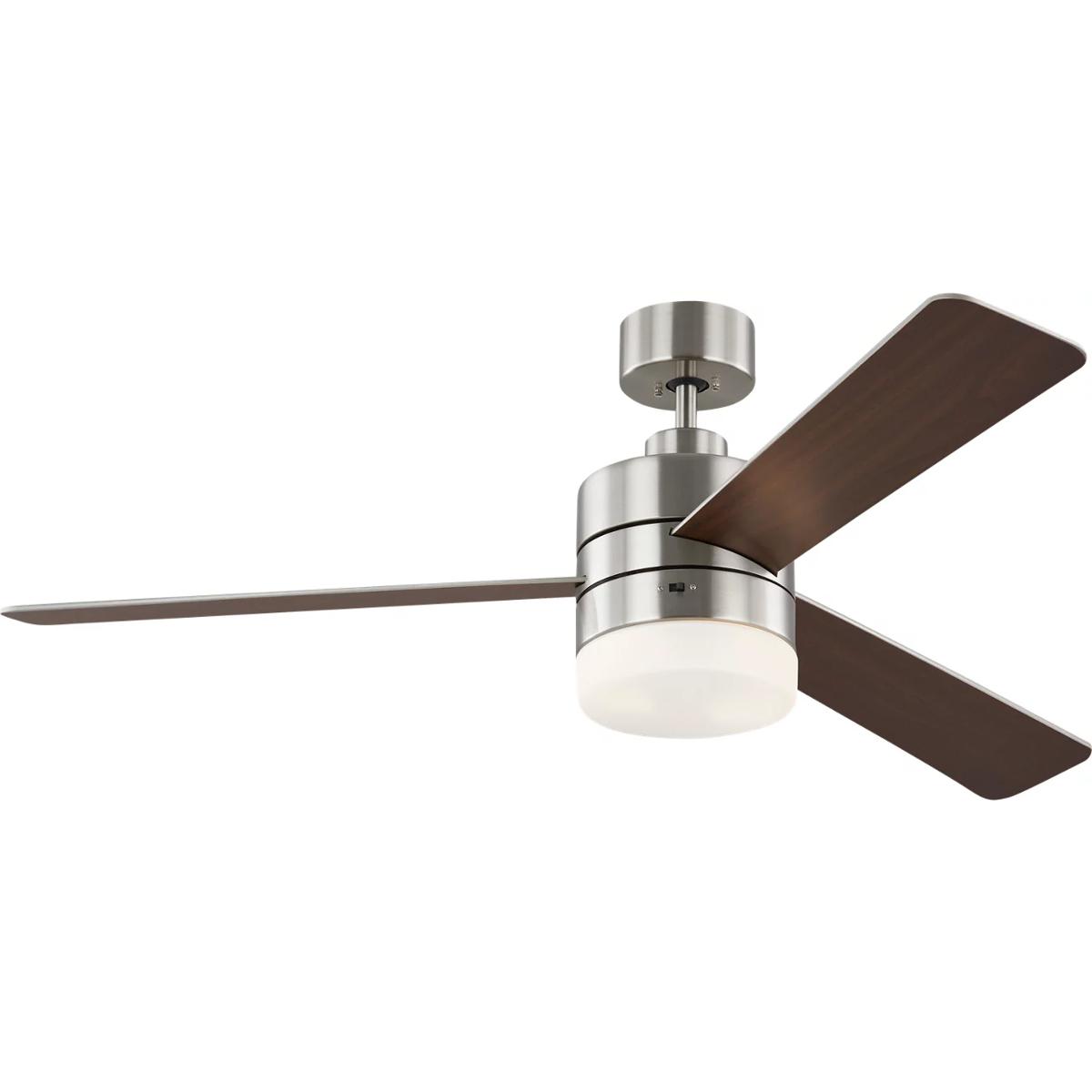 Generation Lighting 3ERAR52BSD Era 52 LED 52 inch Brushed Steel with Silver/American Walnut reversible blades Indoor/Outdoor Ceiling Fan