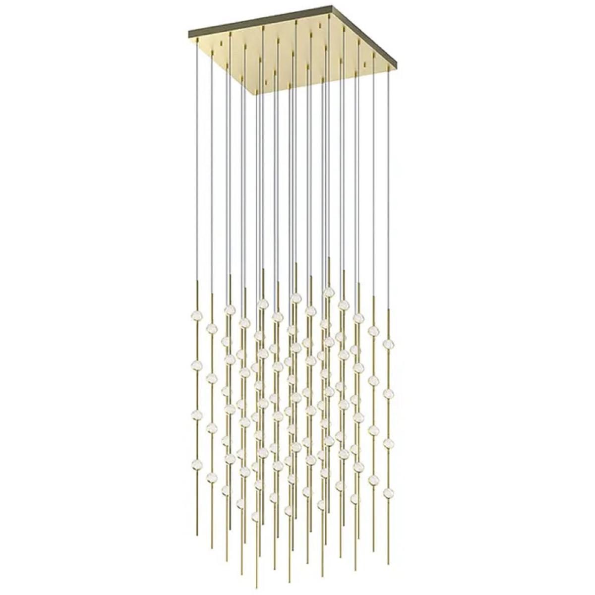 Sonneman 2168.38C-J20 Constellation Cosmic Cube LED 20.5 inch Satin Brass Chandelier Ceiling Light in 3000K, 20 ft. Cord, Clear Faceted Acrylic