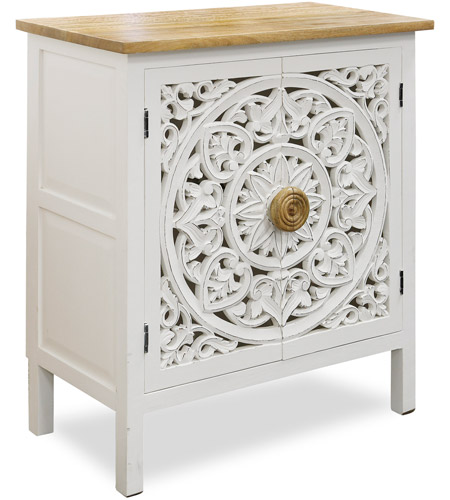 Stylecraft Home Collection Isf25489ds Camilla Chalk White Finish And Mango Wood Finish Two Door Cabinet Or Nightstand