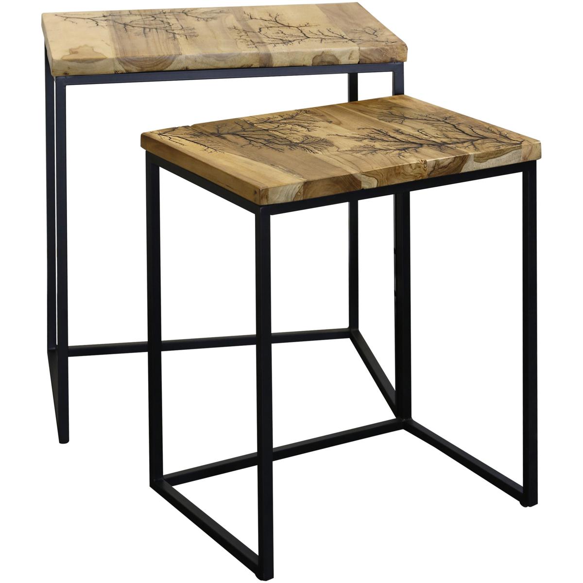 StyleCraft Home Collection 2-Pc. Wood Winter Rectangular Side Table - Natural Brown