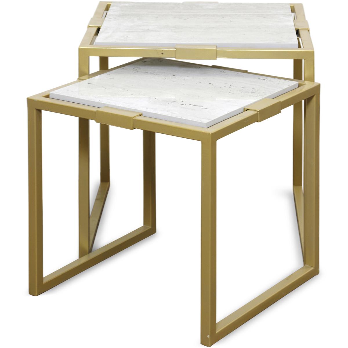 StyleCraft Home Collection ISF26499DS Marble White Marble and Satin Brass Side Table