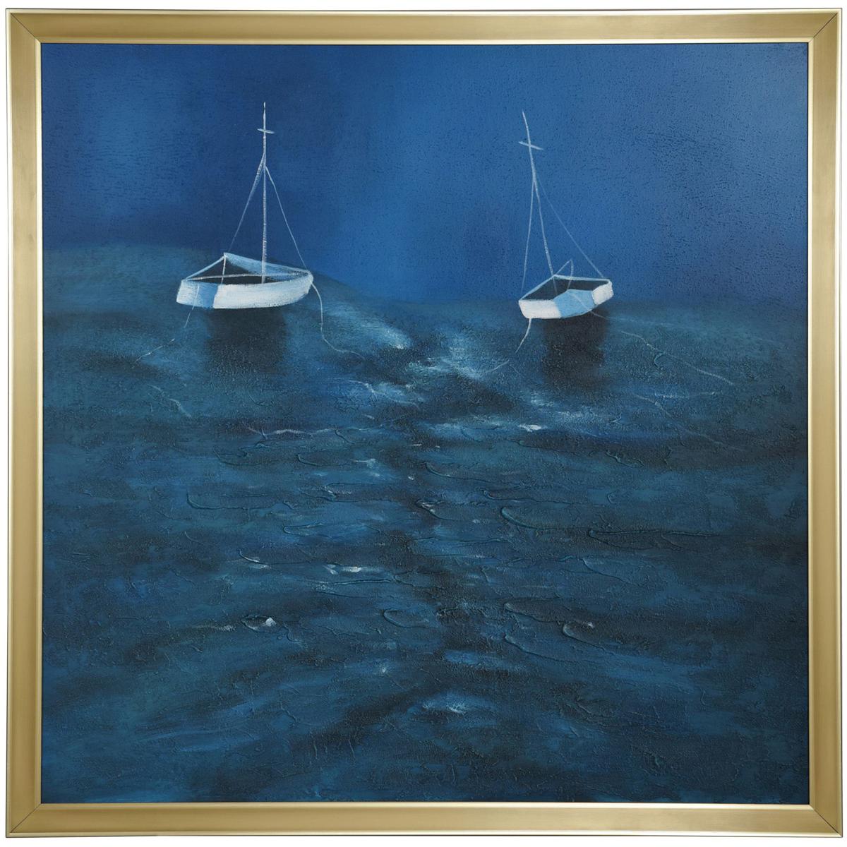 StyleCraft Home Collection WI34159DS Blue Water Sailboat Blue and White and Navy and Gold and Natural Wall Art
