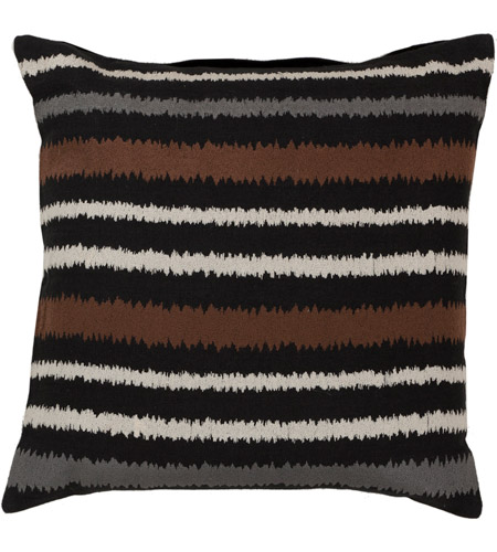 Surya AR101-1818D Ikat Stripe 18 inch Black, Dark Brown, Cream, Medium Gray Pillow Kit