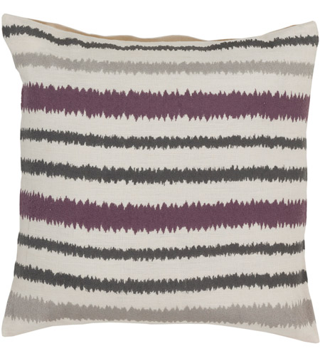 Surya AR105-2222P Ikat Stripe 22 inch Charcoal, Medium Gray, Cream, Bright Purple Pillow Kit
