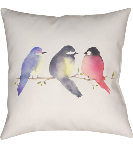 Surya CHICK010-2020 Silly Birds 20 X 20 inch White and Brown Outdoor Throw Pillow