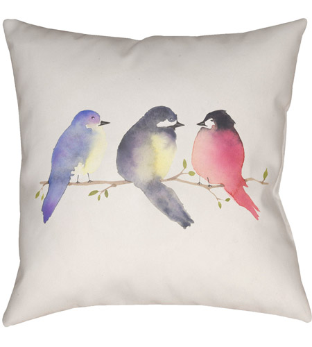 Surya CHICK010-2020 Silly Birds 20 X 20 inch White and Brown Outdoor Throw Pillow chick010.jpg