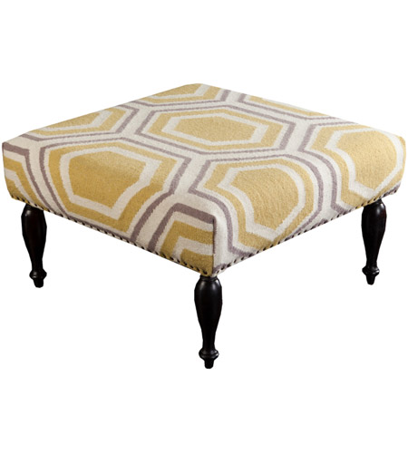 Surya FL1020-808045 Signature 18 inch Green and Beige Ottoman, Square, Wood Base, Hand Woven