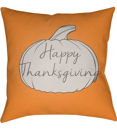 Surya HPY002-1818 Happy Thanksgiving 18 X 18 inch Orange and Grey Outdoor Throw Pillow photo
