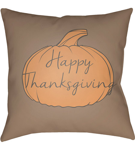 Surya HPY003-1818 Happy Thanksgiving 18 X 18 inch Grey and Orange Outdoor Throw Pillow
