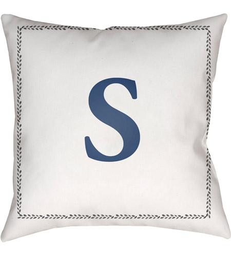 Surya INT019-1818 Initials 18 X 18 inch White and Blue Outdoor Throw Pillow