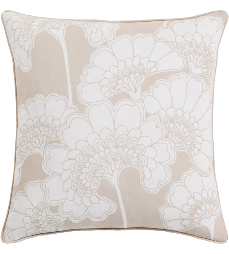 Surya JA001-1818P Japanese Floral 18 inch White, Khaki Pillow Kit