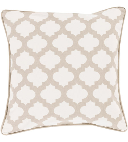 Surya MPL007-1818P Moroccan Printed Lattice 18 X 18 inch White and Taupe Throw Pillow