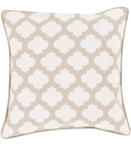 Surya MPL007-2020P Moroccan Printed Lattice 20 X 20 inch White and Taupe Throw Pillow mpl007.jpg