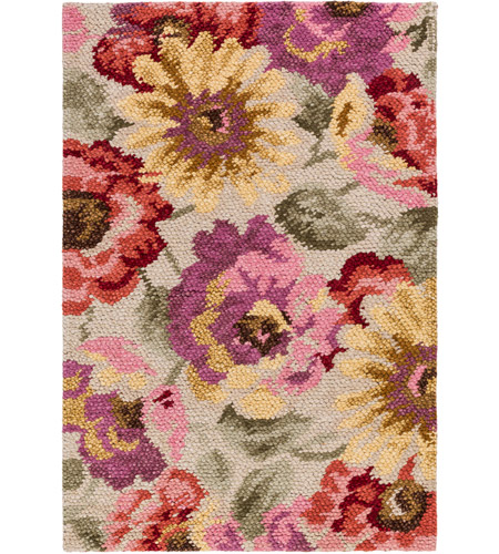 Surya SBO6000-576 Spring Bloom 90 X 60 inch Red and Pink Area Rug, Wool