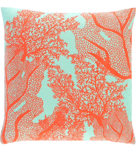 Surya SLF002-1818D Sea Life 18 X 18 inch Mint/Bright Orange Pillow Kit, Square