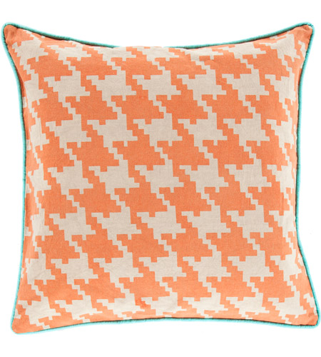 Surya SY040-2222D Houndstooth 22 inch Mint, Khaki, Bright Orange Pillow Kit