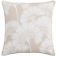 Surya JA001-2020 Japanese Floral 20 inch White, Khaki Pillow Cover thumb