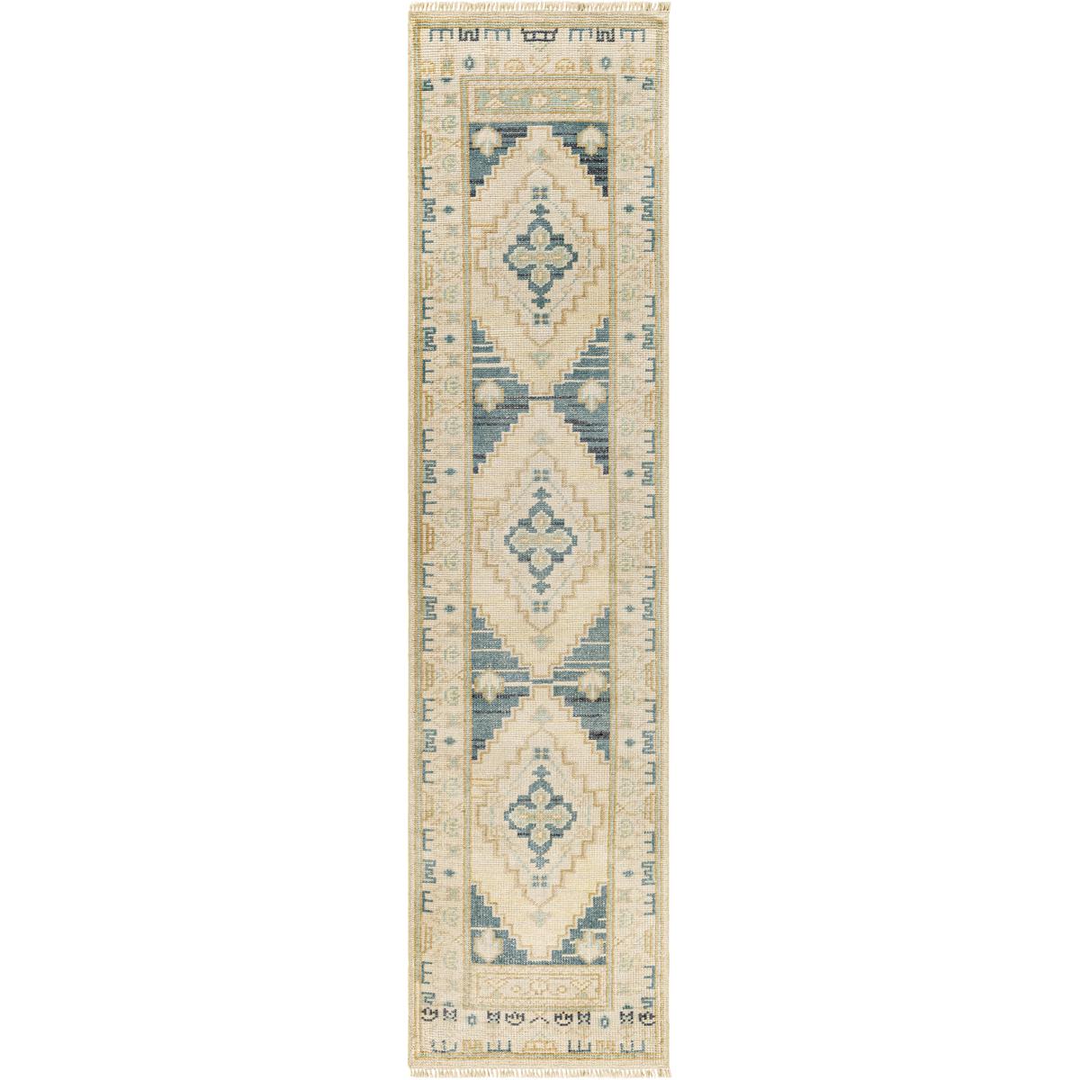 Belinda Global Bazaar Beige Wool Oushak Patterned Hand Knotted Rug - 2'6"x10'