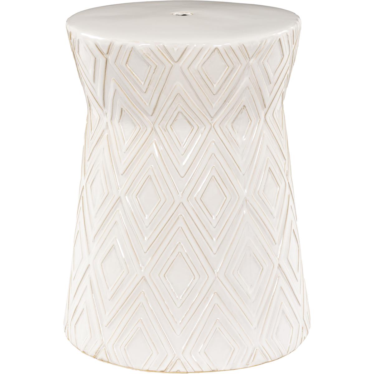 Surya Outdoor Cali Glazed White Ceramic Round Garden Stool
