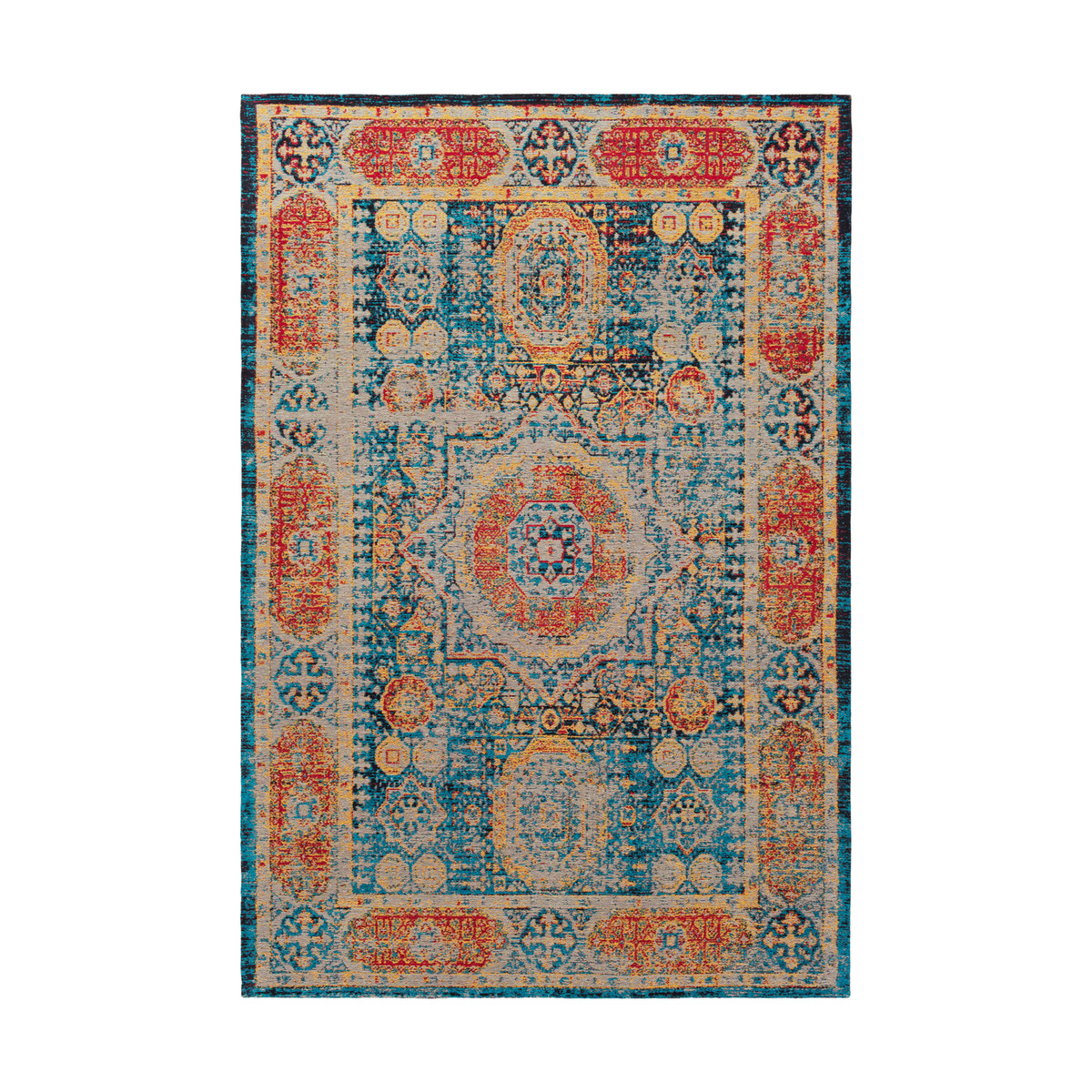 41ELIZABETH 48179-BB Javan 90 X 60 inch Bright Blue/Saffron/Bright Red/Black/Taupe Rugs, Polyester and Cotton
