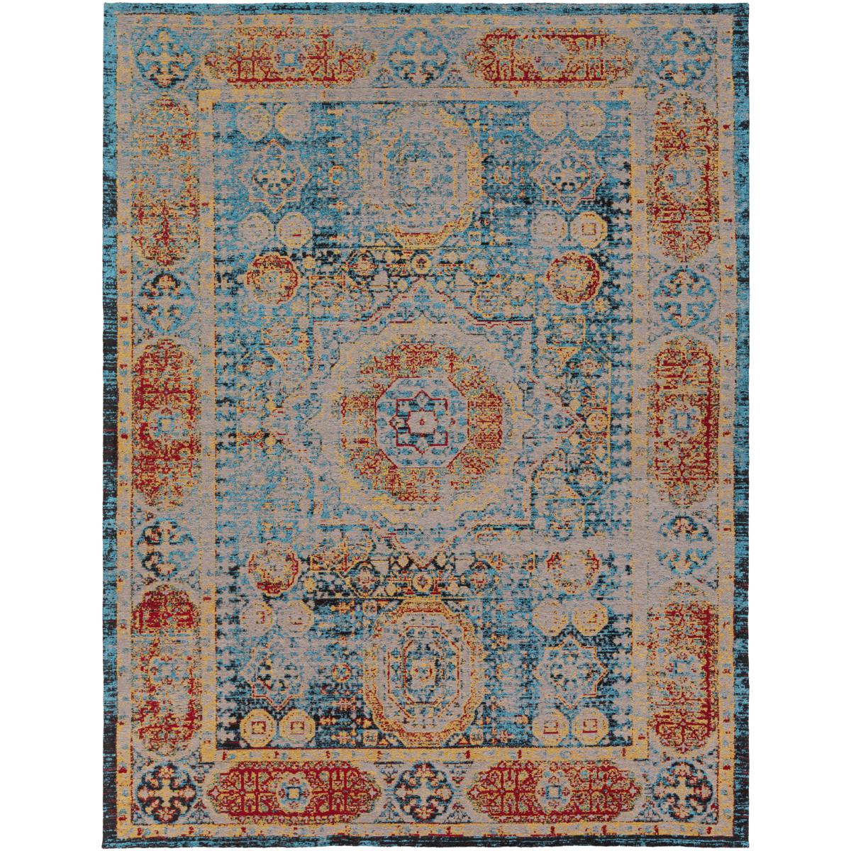 Surya AMS1009-810 Amsterdam 120 X 96 inch Blue/Mustard/Red/Black/Medium Gray Handmade Rug in 8 x 10, Polyester and Cotton