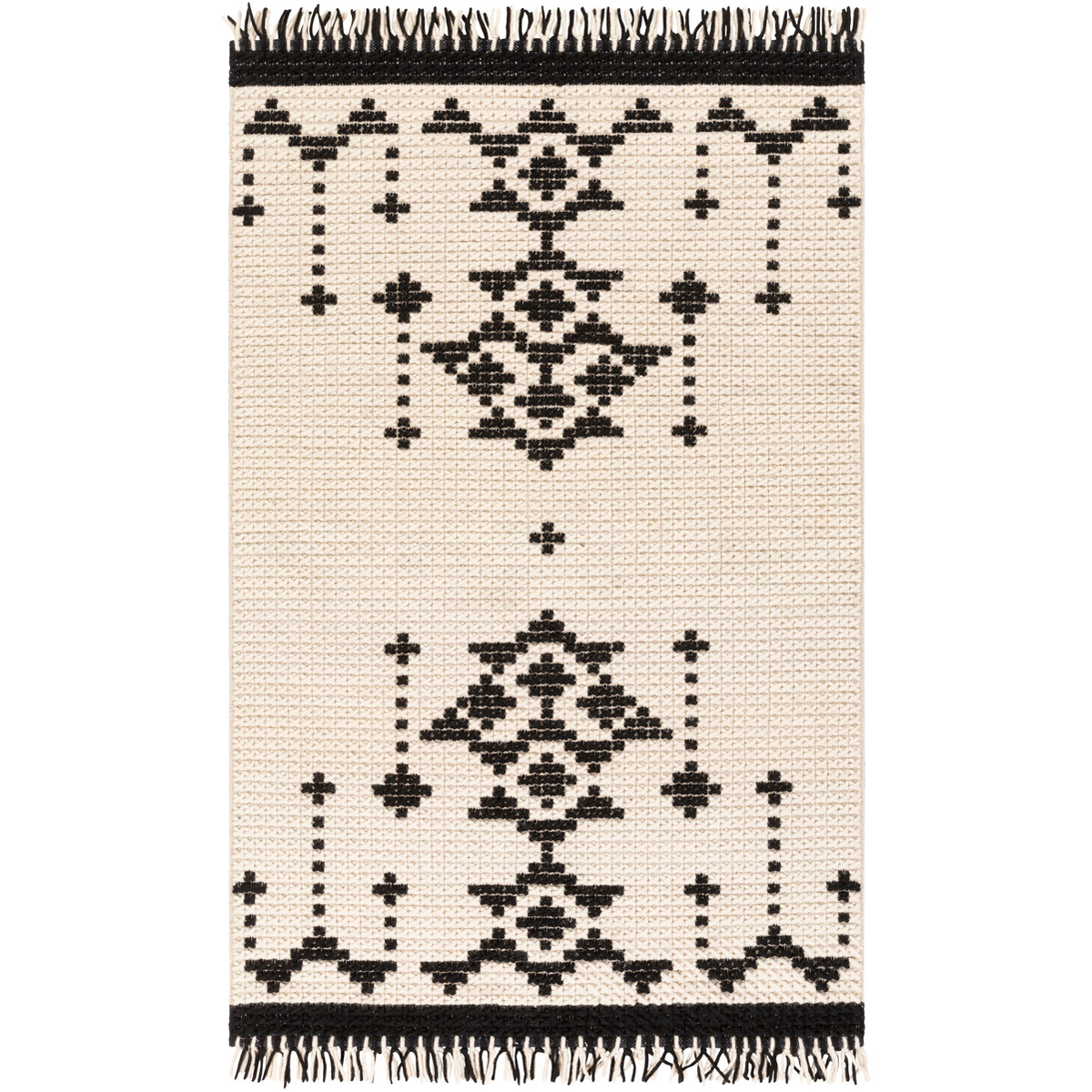 BON2302-81012 8 ft. 10 in. x 12 ft. Beni Ourain Hand Woven Rectangle Area Rug, Black & Cream