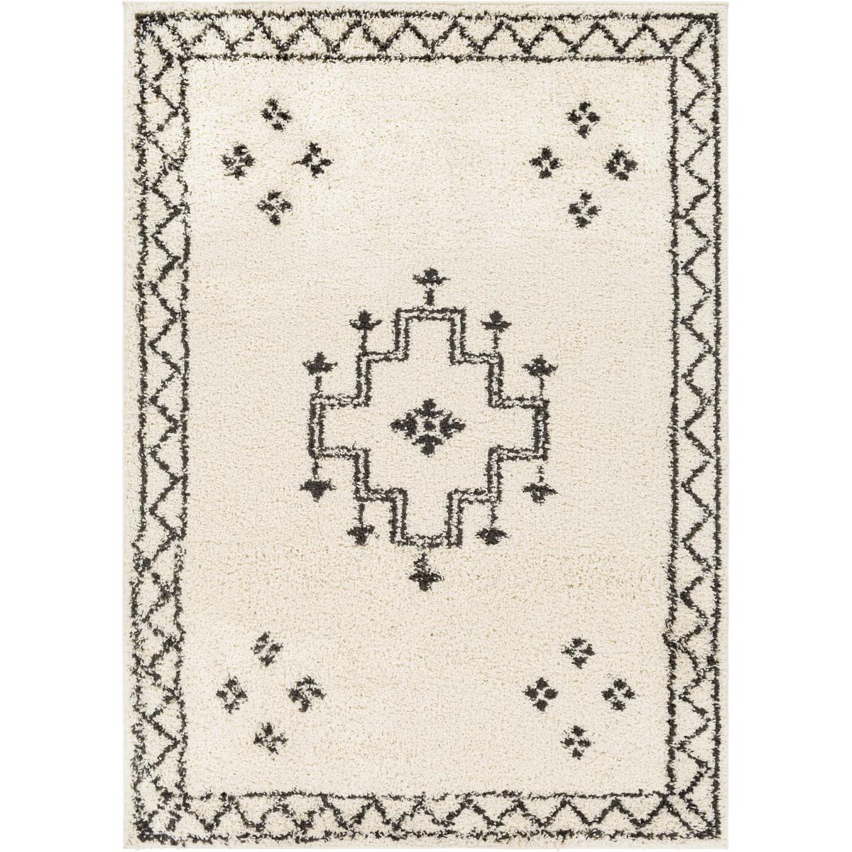 BSH2320-537 5 ft. 3 in. x 7 ft. Beni Shag Machine Woven Rectangle Rug - Charcoal & Cream