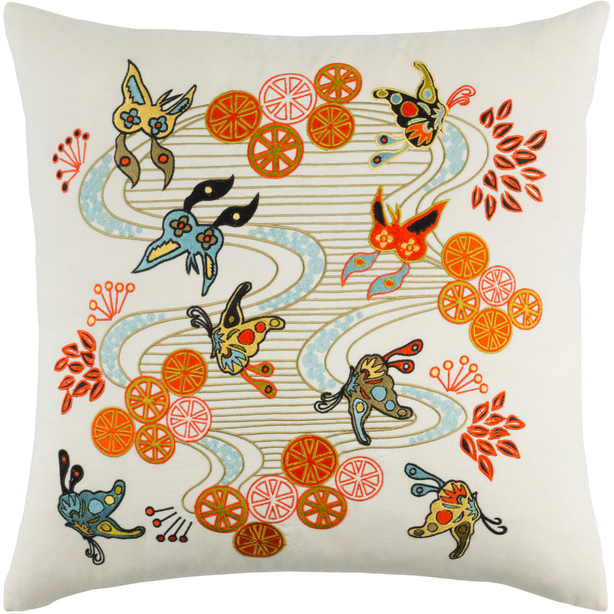 Surya CI001-1818P Chinese River 18 X 18 inch Cream and Olive Throw Pillow