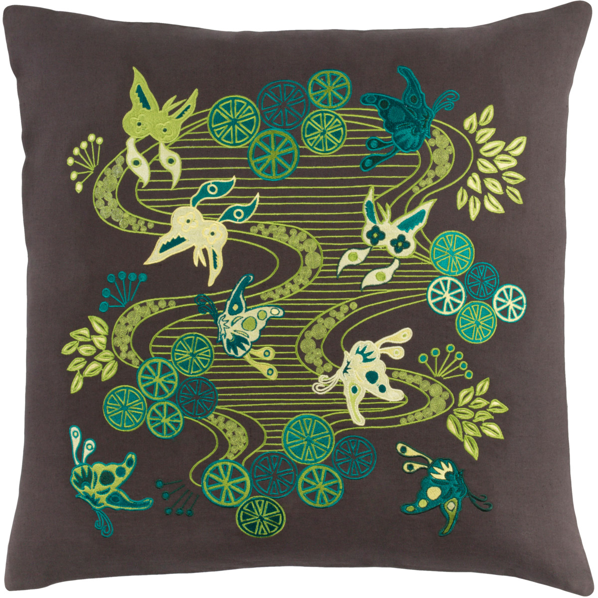 Surya CI002-1818P Chinese River 18 X 18 inch Black and Lime Throw Pillow