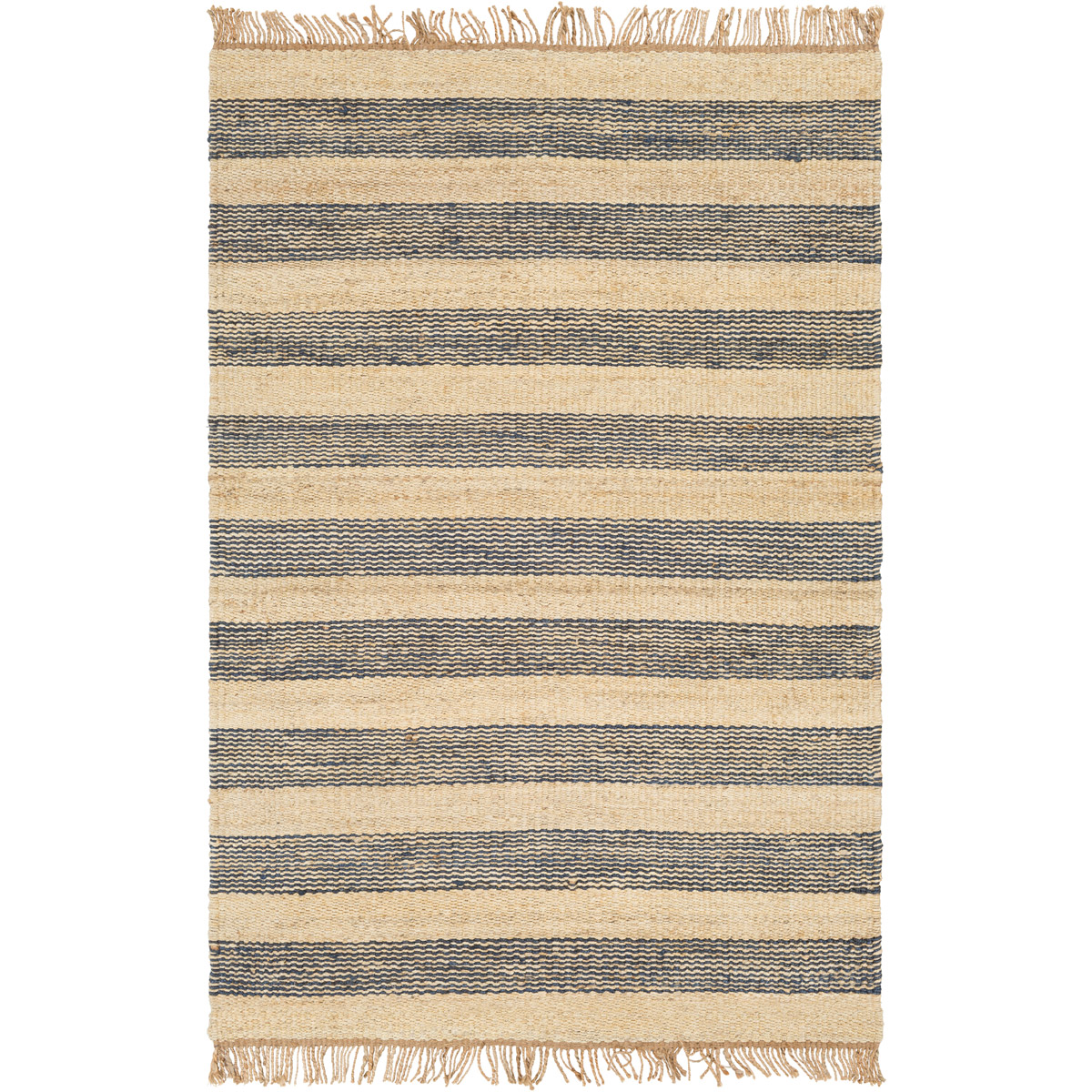 DVN2006-46 4 ft. x 6 ft. Davidson Rectangle Hand Woven Striped Area Rug, Navy, Cream & Khaki