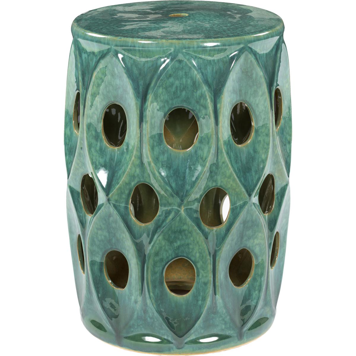 Surya Outdoor Erika Glazed Green Ceramic Round Garden Stool