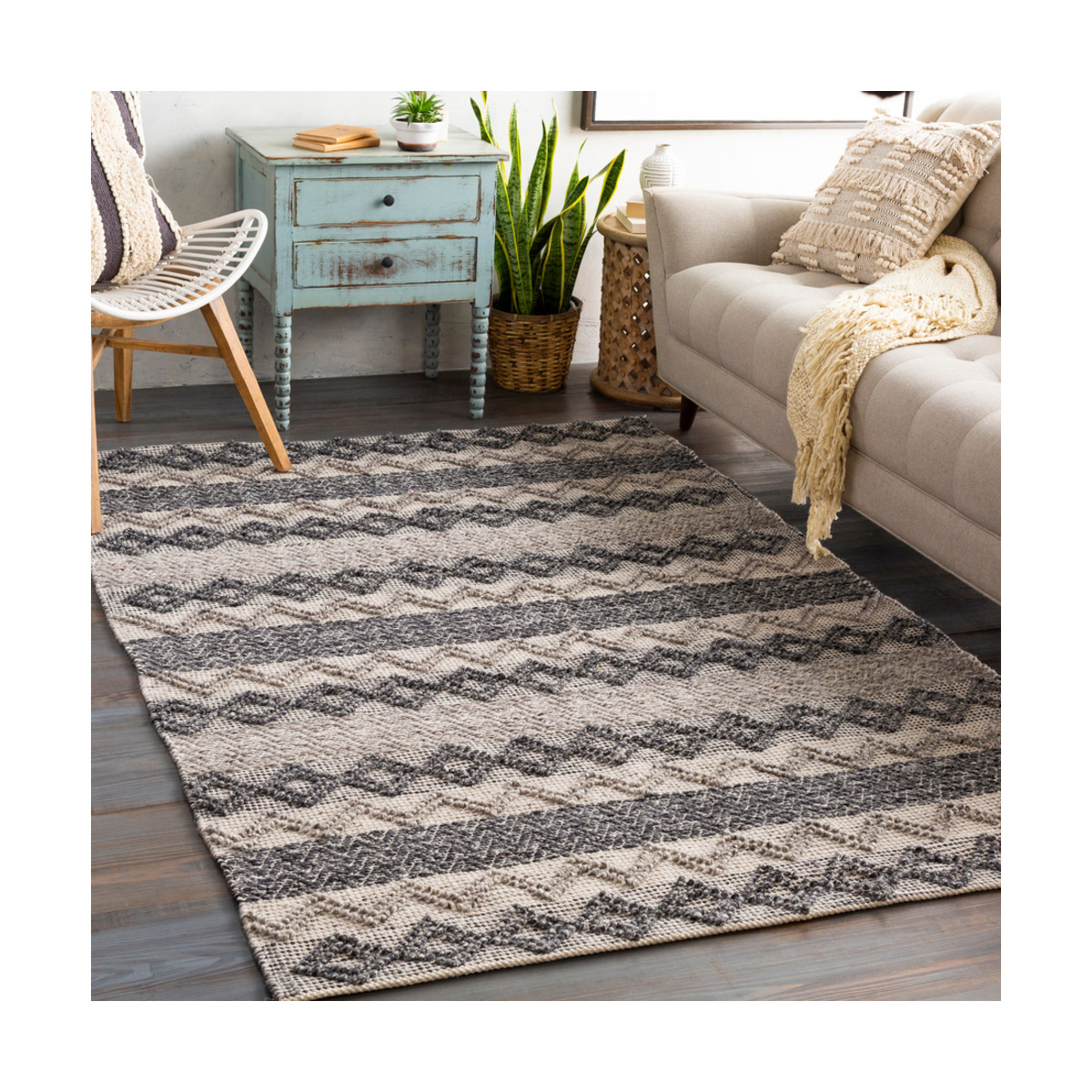 Surya FLS2302-23 Farmhouse Neutrals 36 X 24 inch Black/Medium Gray/Cream Rugs