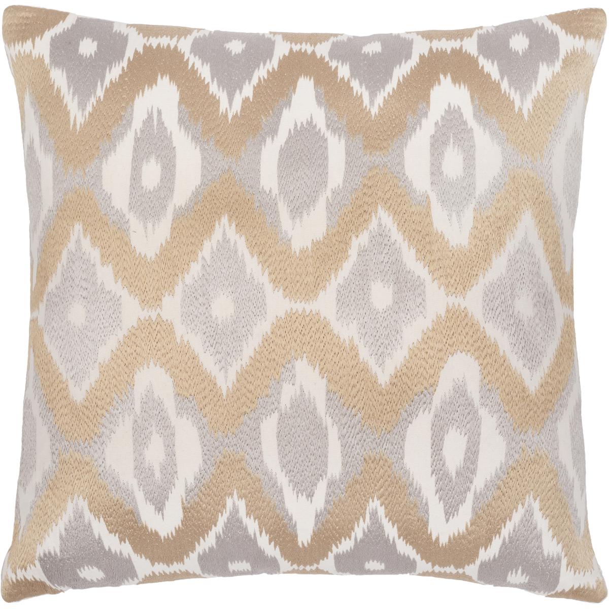 IKL002-2222P 22 x 22 in. Ikat Luxe IKL-002 Pillow Cover with Polyester Insert - Cream, Wheat & Light Gray