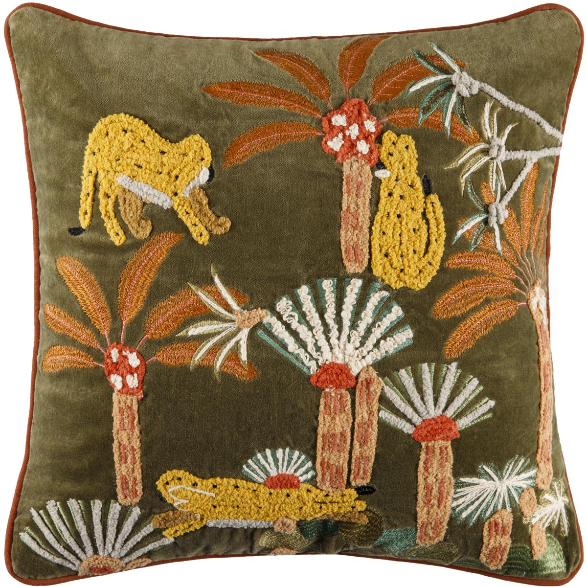 Surya JSQ001-1818P Junglesque 18 X 18 inch Dark Green/Dusty Coral/Wheat/Aqua/Camel Accent Pillow